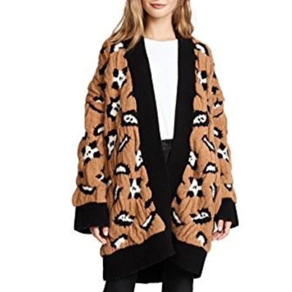 ZADIG & VOLTAIRE Tanya Long Cardigan In Chamois Open Front Leopard Spotted Anima - Picture 3 of 9